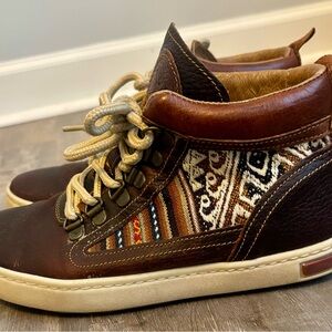 Inkkas Women’s Brown Leather High-Top Sneakers with Multicolor Pattern